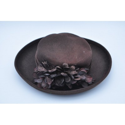 August Hat Company 's Fancy Hat Derby Church Organza Bow Wool Brown Flowers  eb-65414313